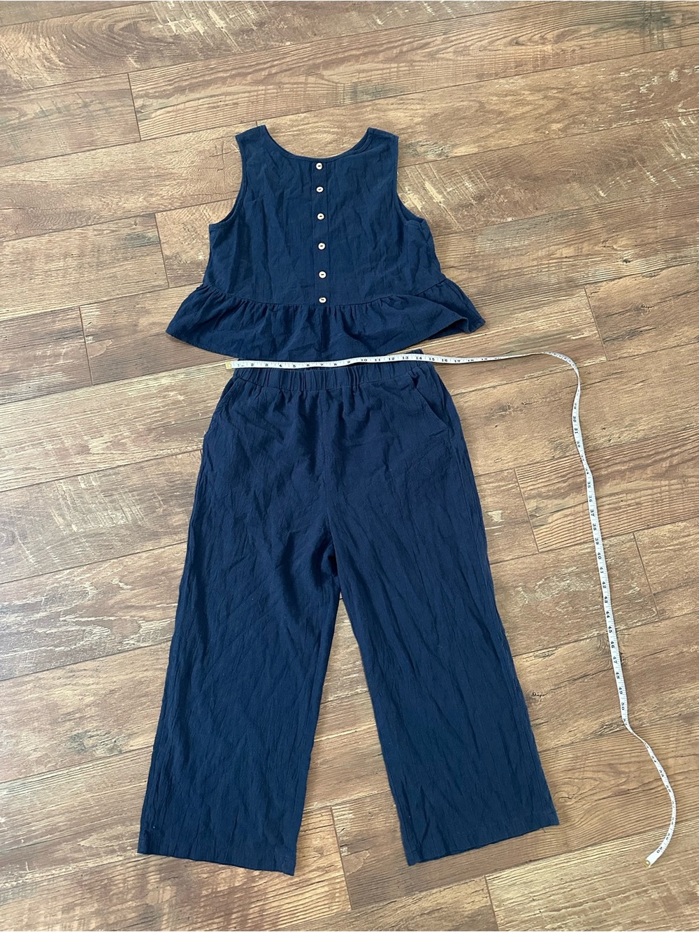 Women's Navy Two-Piece Jumpsuit Set - Sleeveless Button Top & Wide Leg Pants